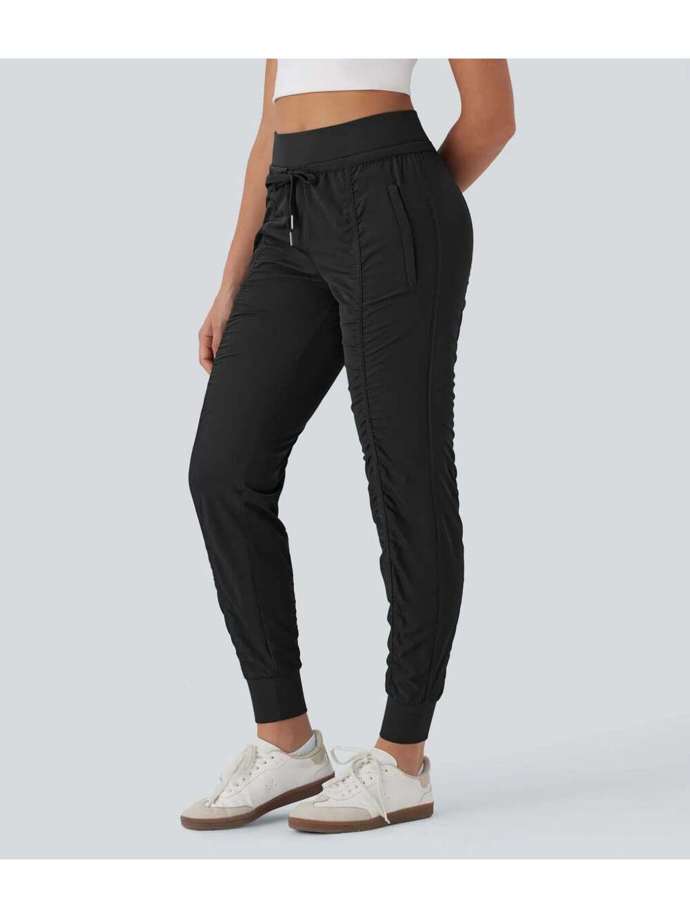 Halara High Waisted Tapered Travel Joggers Side Zip Pockets Black Size Small - Picture 7 of 9